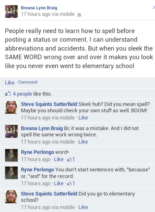 Justice! This girl is ALWAYS correcting people and complaining on FB. - meme